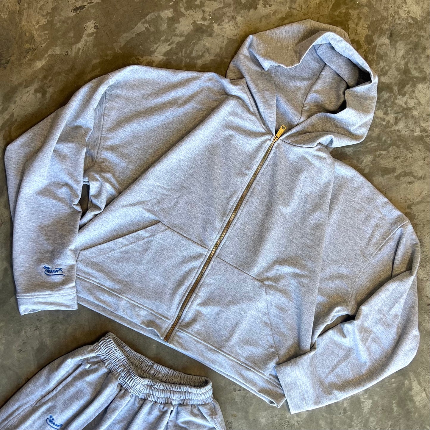 001 GRAY SUPER BAGGY ZIP UP HOODIE