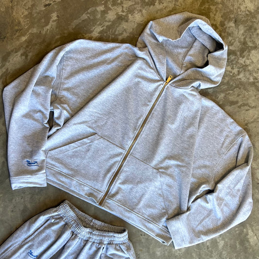 001 GRAY SUPER BAGGY ZIP UP HOODIE